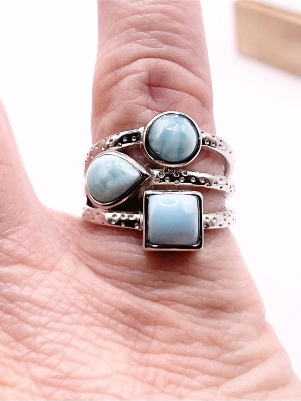 Size 7 Larimar Sterling Silver Triple LaStack Ring
